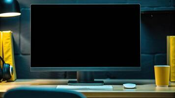 Minimalist Black Monitor on a Simple Desk Setup photo