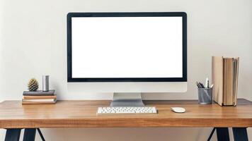 Minimalist Desk Setup with Blank Screen Display photo