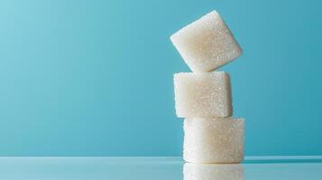 Three sugar cubes, each with a porous and granulated texture photo