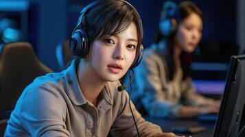Two operators focused on tasks, representing effective teamwork. photo