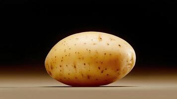 A single potato, which appears to be of a medium size and has a light brown skin with some darker spots photo