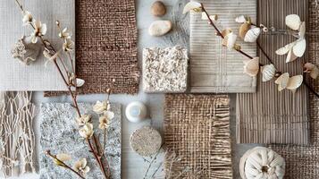 Composition of natural type of different texture, pattern or kind material of complimentary colors photo