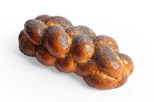 Close up Bread braid with poppy seeds , isolated on white background photo