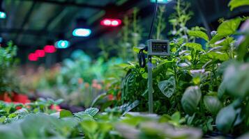 high-tech greenhouse sensors monitoring temperature and humidity photo