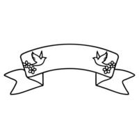 A black and white drawing of a banner with two birds vector