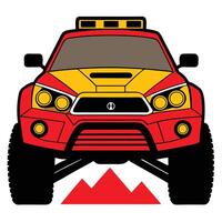 A red and yellow off road vehicle with a yellow and red flag vector