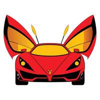 A cartoon car with wings and a red and yellow design vector