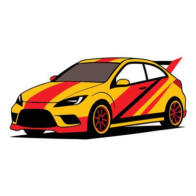 A cartoon car with a red and yellow stripe