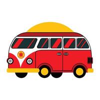 A red and yellow bus with a sun on it vector