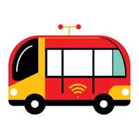 A red and yellow bus with wifi antenna vector