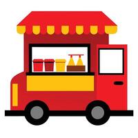 A food truck with a red and yellow awning vector