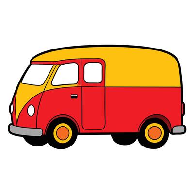 A red and yellow van with a yellow top