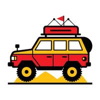 A red and yellow vehicle with a roof rack vector