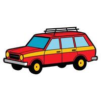 A red car with a roof rack on top vector