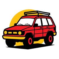 A red suv with a roof rack on it vector