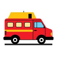 A red and yellow bus with a roof on it vector