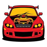A cartoon car with a hood open and a hood vector