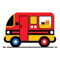 A red and yellow bus with a red and blue stripe vector