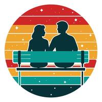 Couple sitting on bench in front of colorful background vector