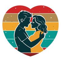 A man and woman are hugging in front of a heart vector