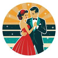Retro illustration of a couple dancing at a ball vector
