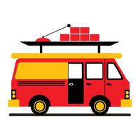 A red van with a roof rack and a ladder vector