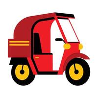 A red three wheeled vehicle with a yellow seat vector