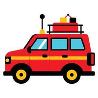 A red car with luggage on top of it vector