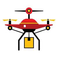 A red and yellow drone with a box on it vector