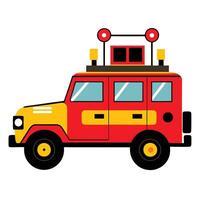 A red and yellow vehicle with a ladder on top vector