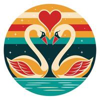 Two swans in the water with hearts on their backs vector