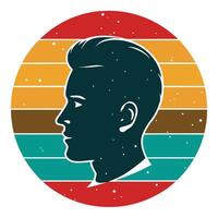 A man's profile in a retro style with a rainbow background vector