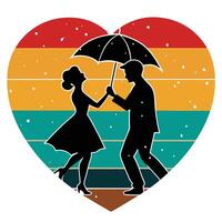 A couple holding an umbrella in front of a heart vector