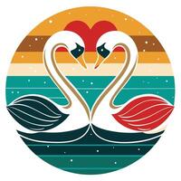 Two swans in love with hearts on a background of a sunset vector