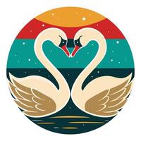 Two swans making a heart shape in the water vector