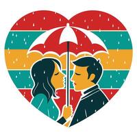Couple under umbrella in rain vector