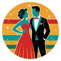 Retro illustration of a couple in a retro style vector