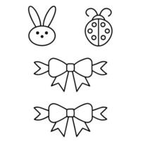 A coloring page with a bunny, ladybug and bow vector