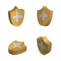four golden shields with crosses on them vector
