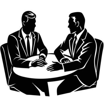 Two business men sitting at a table with a table vector