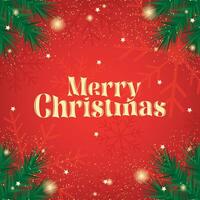 Red Merry Christmas card with green branches, vector