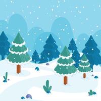 Winter forest with snow and pine trees, vector