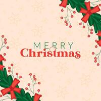 Merry Christmas card with bows and red berries, vector