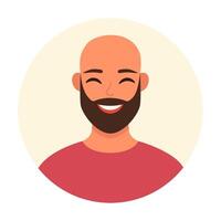 Portrait of happy bald man with dark beard. simple flat illustration vector