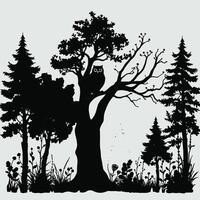 Silhouette of a tree with an owl sitting on it vector