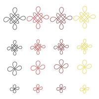 Collection of simplified Chinese knots in different colors. Simple contour silhouettes, red, black, bordo and yellow. Design elements, Chinese New Year celebration style vector