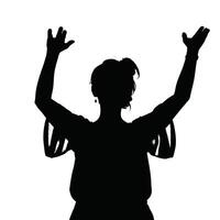 Silhouette of a woman with hands raised up vector