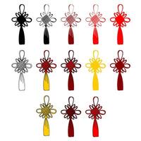 A set of Chinese knots in different color variations. Simple silhouette, black contour, yellow, red, bordo. Chinese knot shape. Chinese Lunar New Year celebration. Design art elements vector