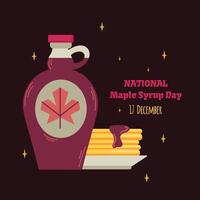 National Maple Syrup Day card, poster, banner. Bottle of syrup and pancakes with maple syrup vector