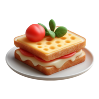 Simple Appetizing Sandwich with Toasted Bread, Ham, and Tomato on White Plate png